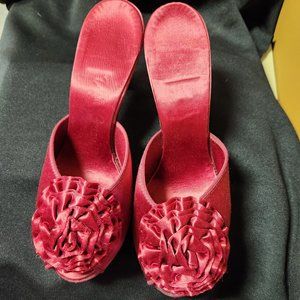 Red Satin Boudoir Slippers by Danial Green 1950's Vintage Beautiful